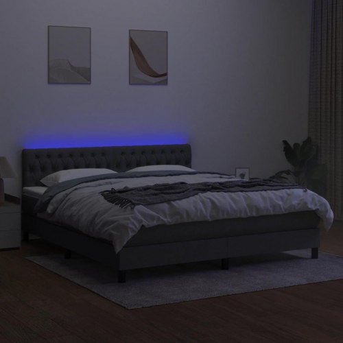 Kontinentalseng med LED-lys 180×200 cm - stof, mørkegrå