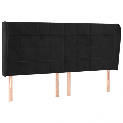 Sengegavl med kanter 203 x 23 x 118/128 cm fløjl - sort