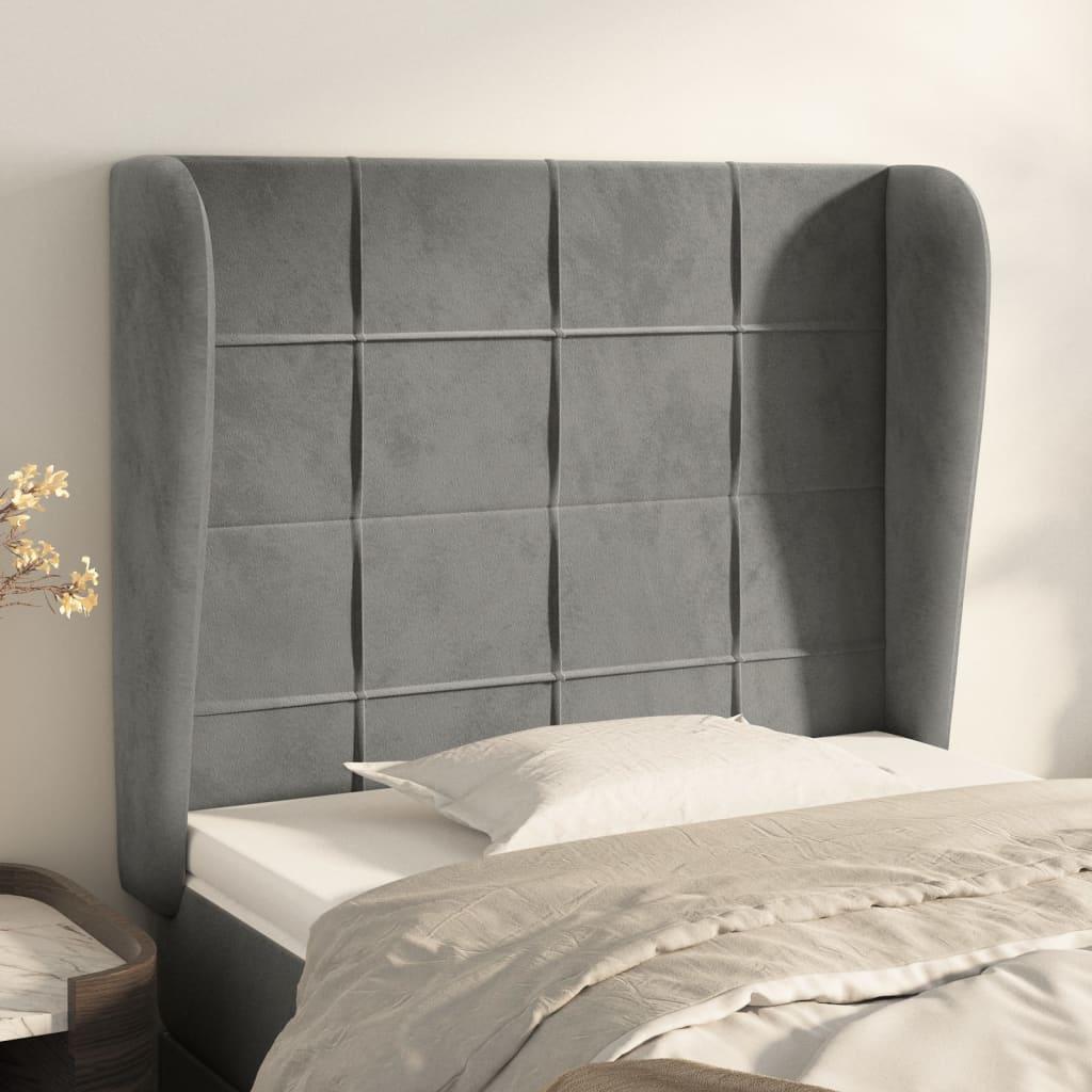 Sengegavl med kanter 103×23×118/128 cm - fløjl, lysegrå