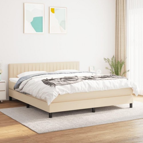 Kontinentalseng med madras 180x200 cm - stof, cremefarvet