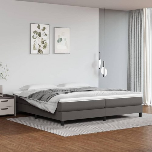 Kontinentalseng med madras 200x200 cm - kunstlæder, grå