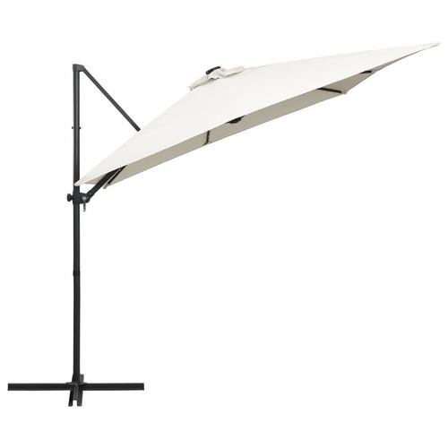 Hængeparasol med LED-lys og stålstang 250x250 cm sandfarvet