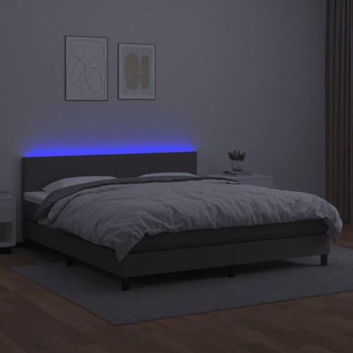 Kontinentalseng med LED-lys 160 x 200 cm - kunstlæder, grå