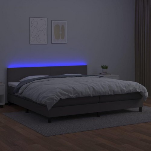 Kontinentalseng med LED-lys 200×200 cm - kunstlæder, grå