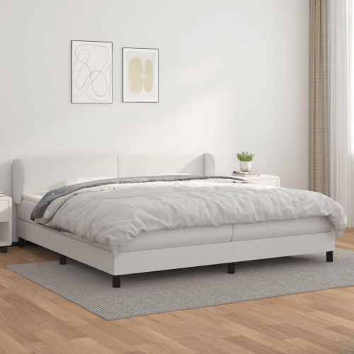 Kontinentalseng med madras 200x200 cm i hvidt kunstlæder
