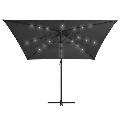 Hængeparasol med LED-lys og stålstang 250x250 cm antracitgrå