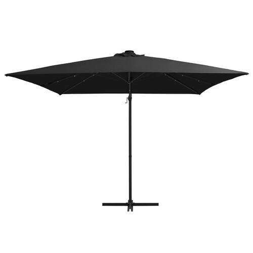 Hængeparasol med LED-lys og stålstang 250x250 cm sort