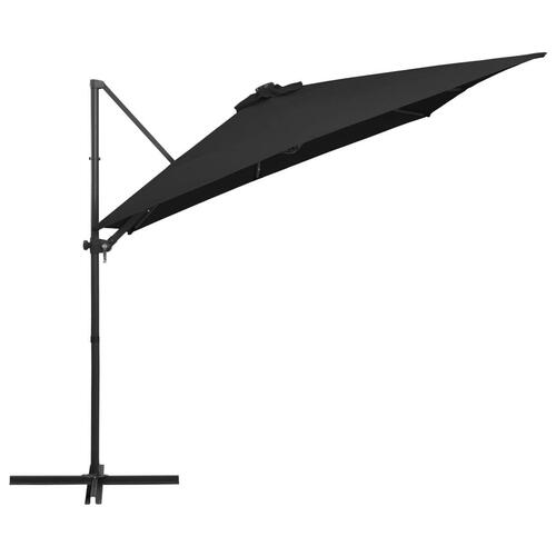 Hængeparasol med LED-lys og stålstang 250x250 cm sort