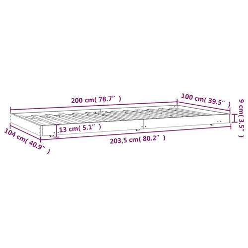 Sengeramme 100x200 cm massivt fyrretræ grå