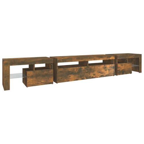 Tv-bord med LED-lys 260x36,5x40 cm røget egetræsfarve