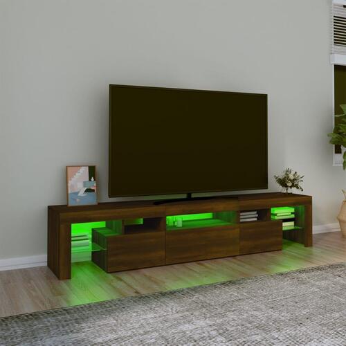 Tv-skab med LED-lys 200x36,5x40 cm brun egetræ