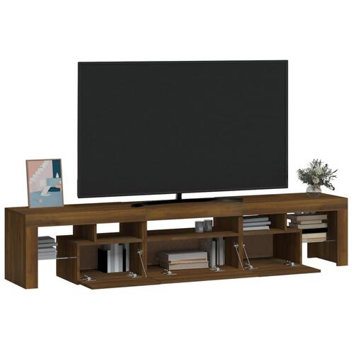 Tv-skab med LED-lys 200x36,5x40 cm brun egetræ