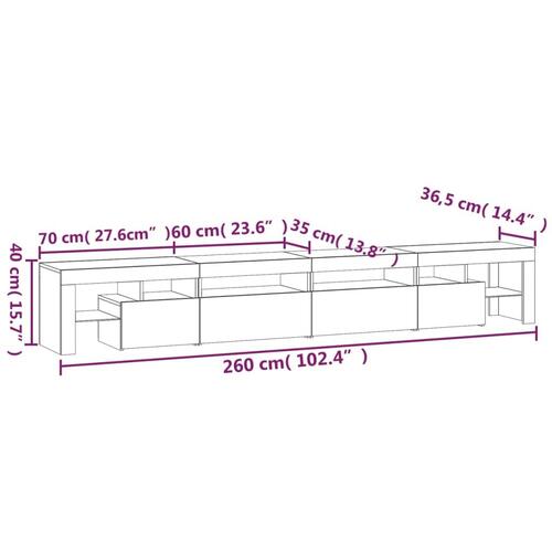 Tv-skab med LED-lys 260x36,5x40 cm brun egetræ