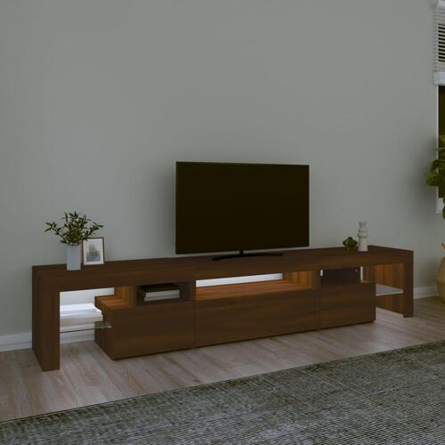 Tv-skab med LED-lys 215x36,5x40 cm brun egetræ