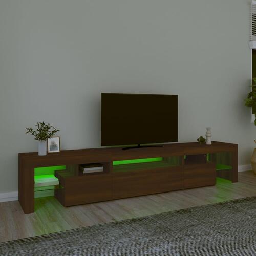 Tv-skab med LED-lys 215x36,5x40 cm brun egetræ