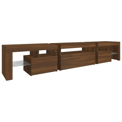Tv-skab med LED-lys 215x36,5x40 cm brun egetræ