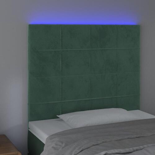 Sengegavl med LED-lys 100x5x118/128 cm fløjl mørkegrøn