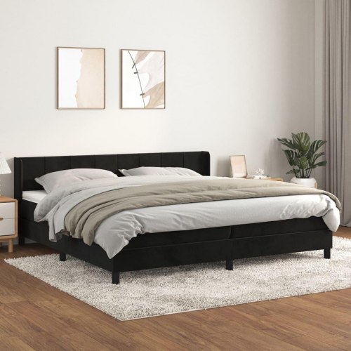 Kontinentalseng med madras 200×200 cm - fløjl, sort