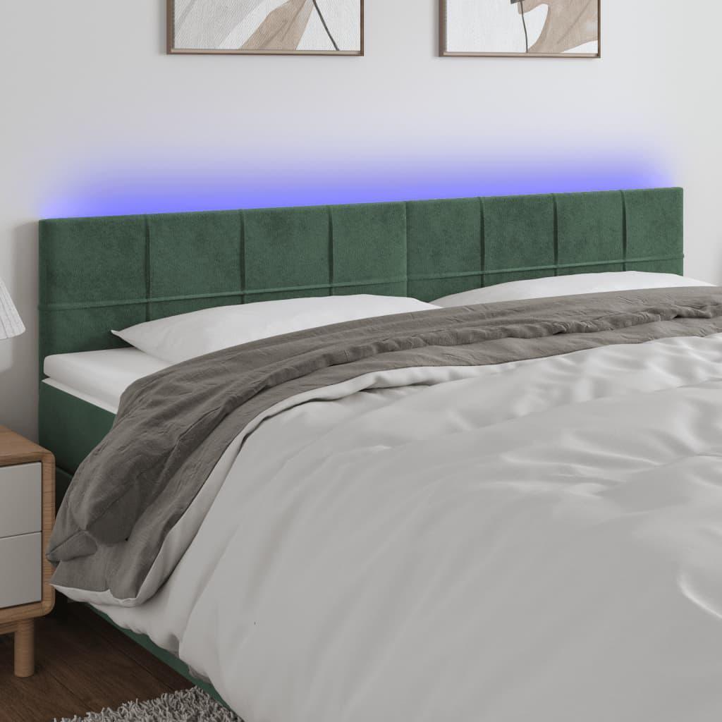 Sengegavl med LED-lys 200x5x78/88 cm fløjl mørkegrøn billede