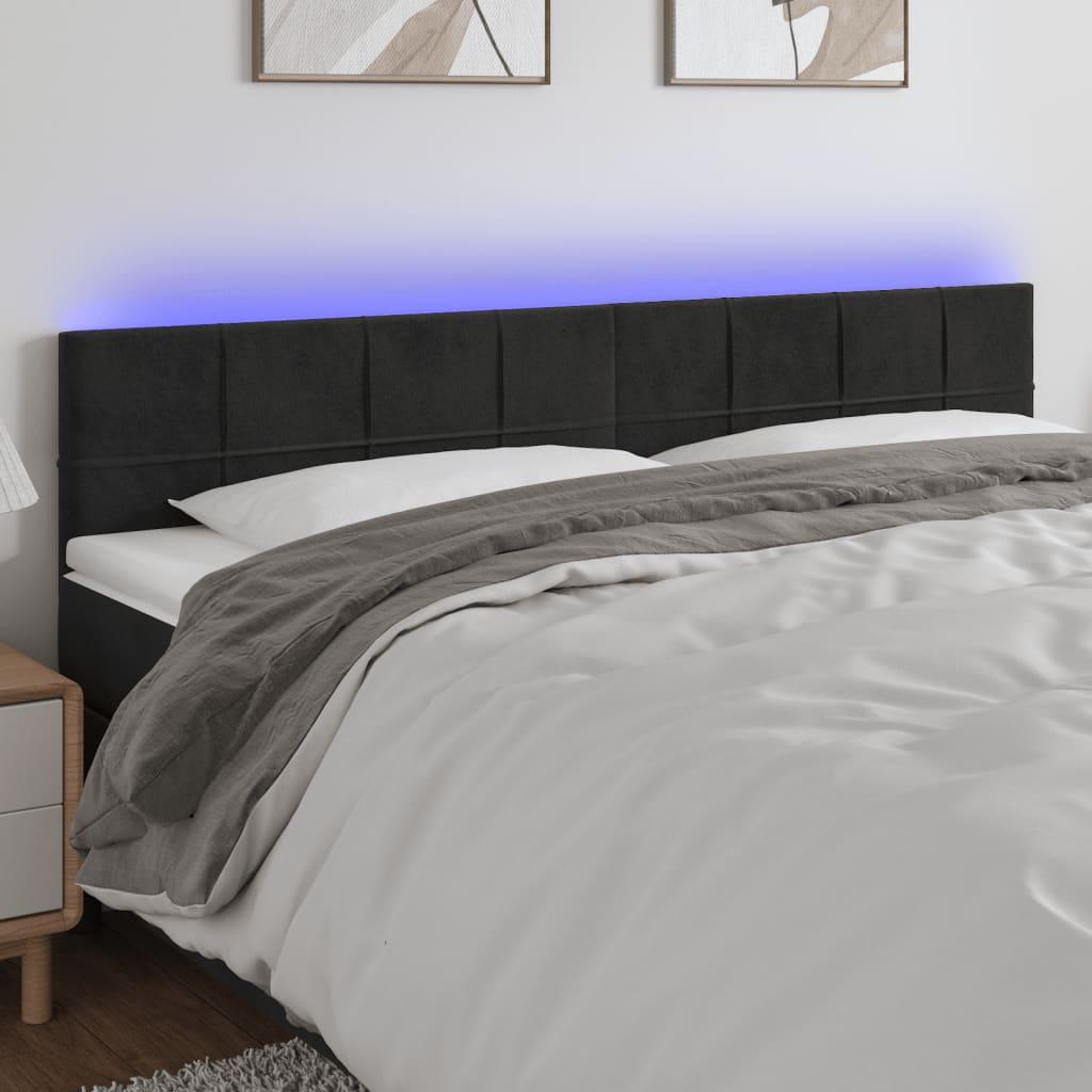 Sengegavl med LED-lys 200x5x78/88 cm velour sort billede