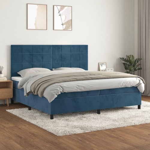 Kontinentalseng med madras 200 x 200 cm - fløjl, mørkeblå