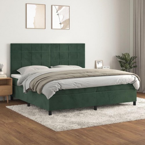 Kontinentalseng med madras 200x200 cm i fløjl - mørkegrøn