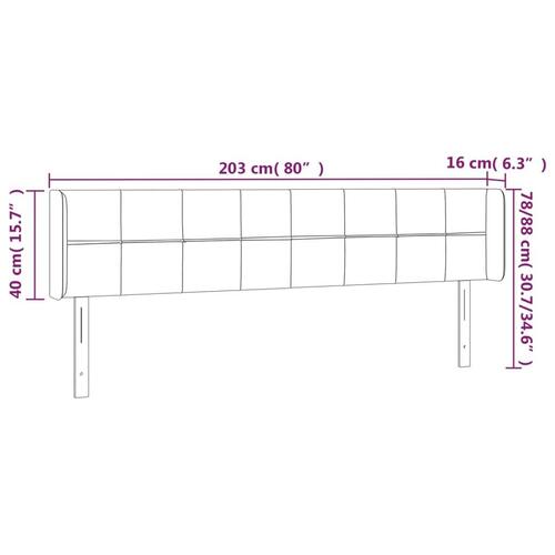 Sengegavl med LED-lys 203x16x78/88 cm fløjl mørkeblå