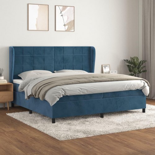 Kontinentalseng med madras 200x200 cm - fløjl, mørkeblå