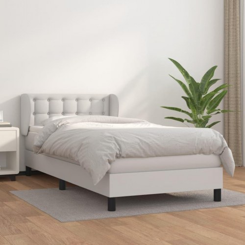 Kontinentalseng 90x190 cm med madras og topmadras - kunstlæder, hvid
