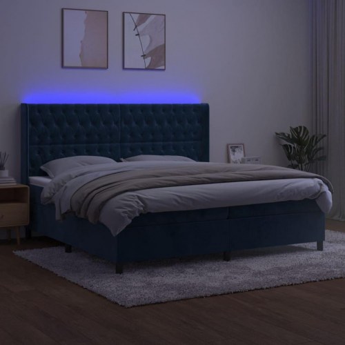 Kontinentalseng med LED-lys 200x200 cm - fløjl, mørkeblå
