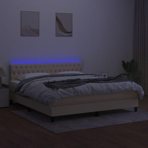 Kontinentalseng med LED-lys 180×200 cm - stof, cremefarvet