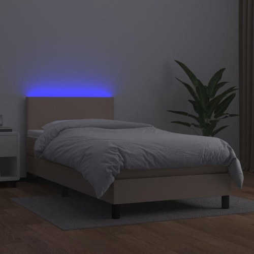 Kontinentalseng med LED-lys 100x200 cm - kunstlæder, cappuccino