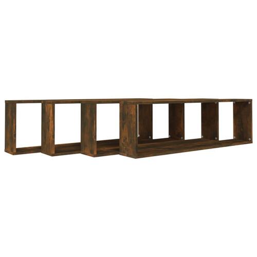 Væghylder 4 stk. 100x15x30 cm konstrueret træ røget egetræ