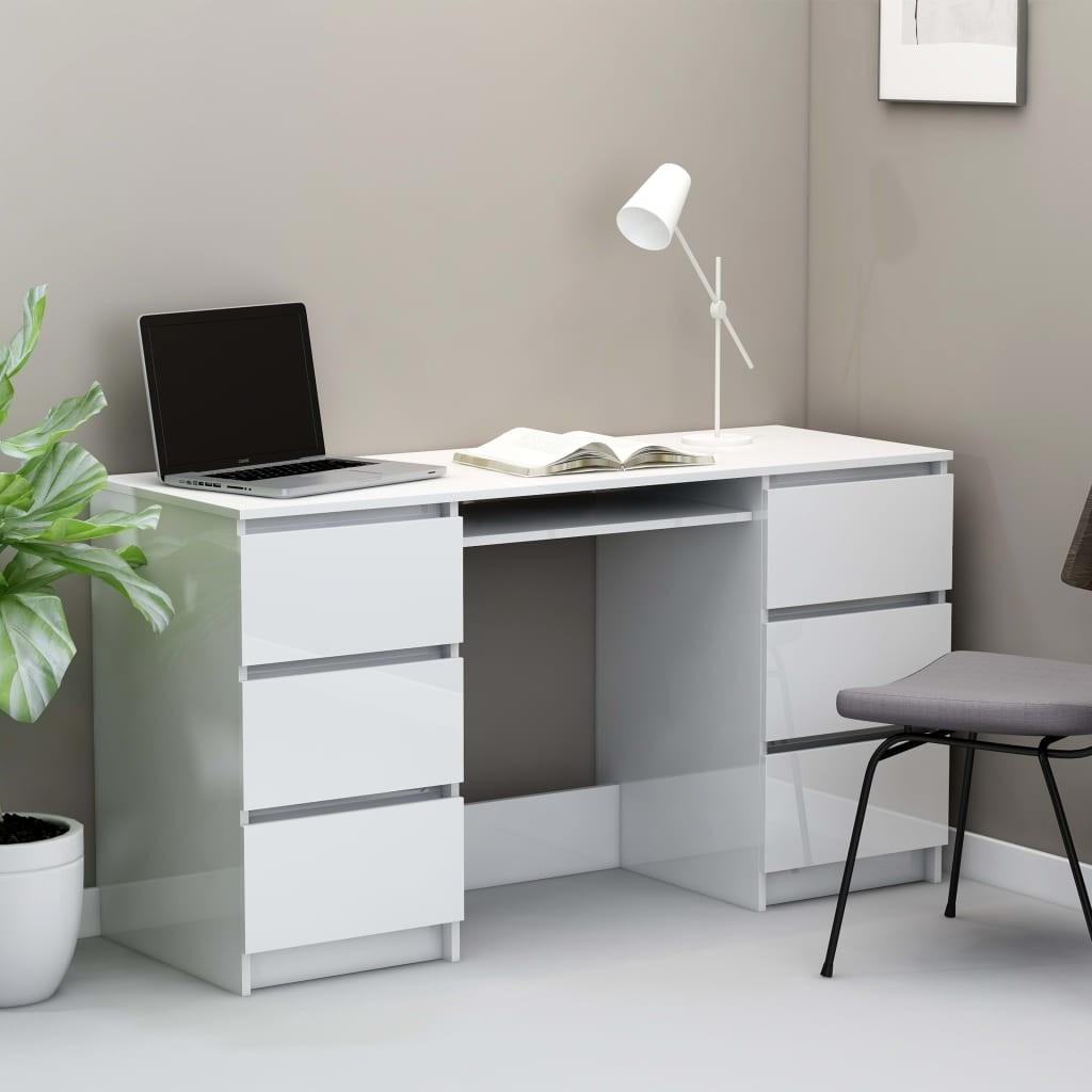 Skrivebord 140x50x77 cm konstrueret træ hvid højglans