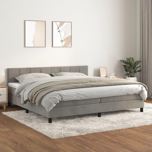 Kontinentalseng med madras 200×200 cm - fløjl, lysegrå