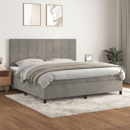 Kontinentalseng med madras 200×200 cm - fløjl, lysegrå