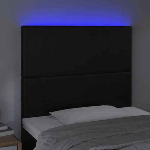 Sengegavl med LED-lys 100x5x118/128 cm kunstlæder sort