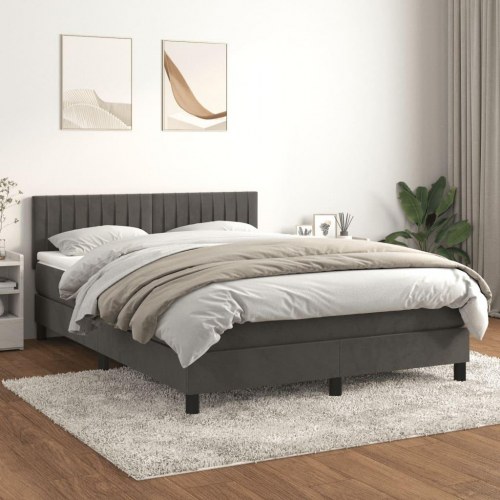 Kontinentalseng med madras 140x190 cm - fløjl, mørkegrå