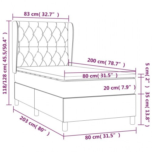 Kontinentalseng med madras 80x200 cm - stof, mørkegrå