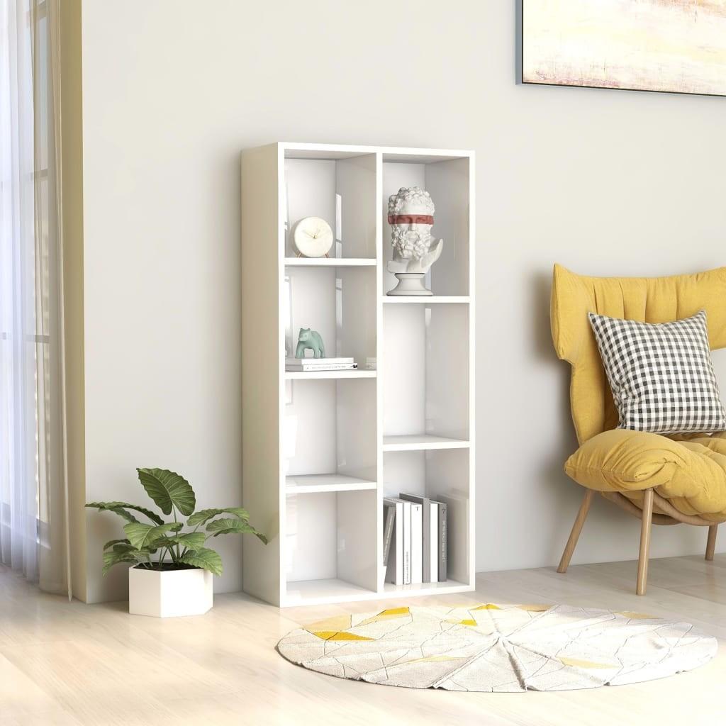 Bogreol 50x25x106 cm konstrueret træ hvid højglans