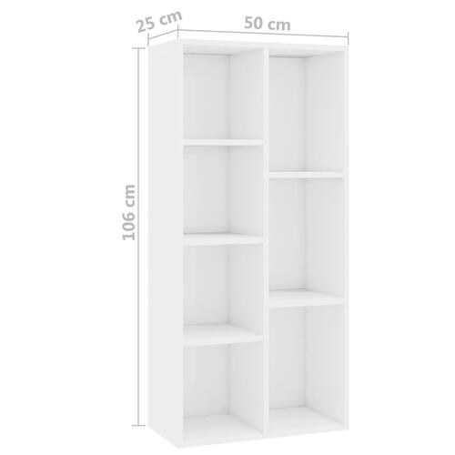 Bogreol 50x25x106 cm konstrueret træ hvid højglans