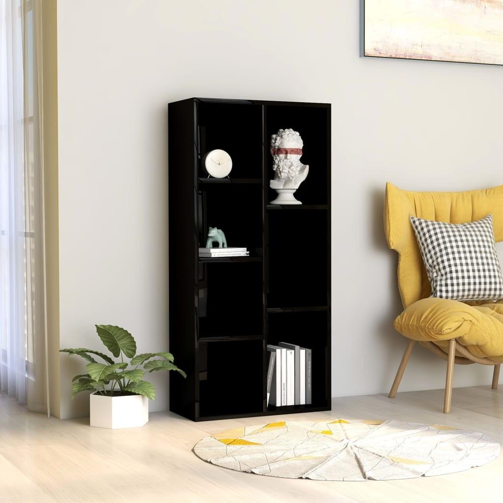 Bogreol 50x25x106 cm konstrueret træ sort højglans