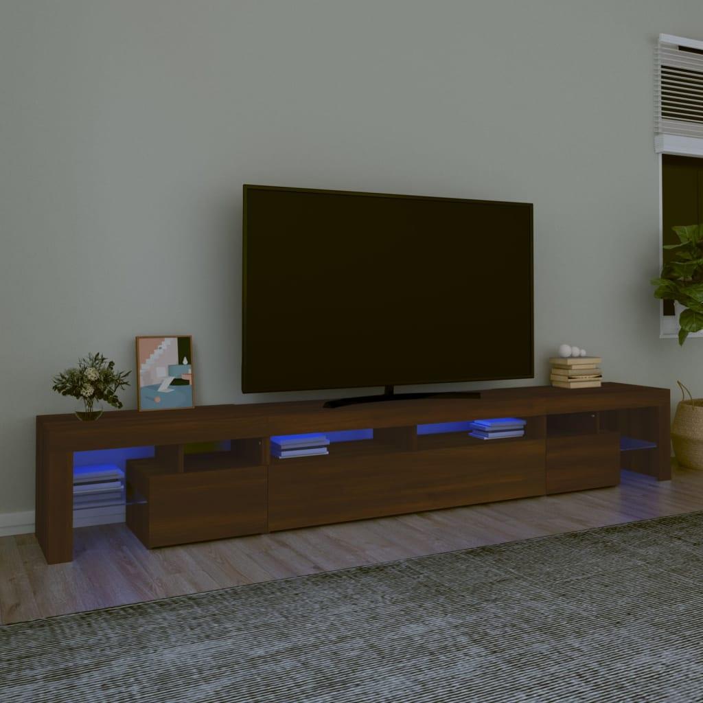 Tv-skab med LED-lys 260x36,5x40 cm brun egetræ