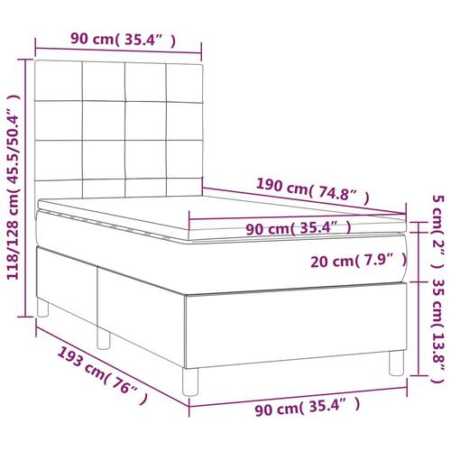 Kontinentalseng med madras 90x190 cm stof lysegrå