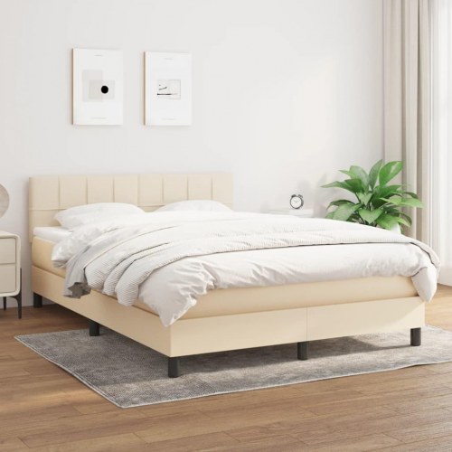 Kontinentalseng med madras 140x200 cm - stof, cremefarvet