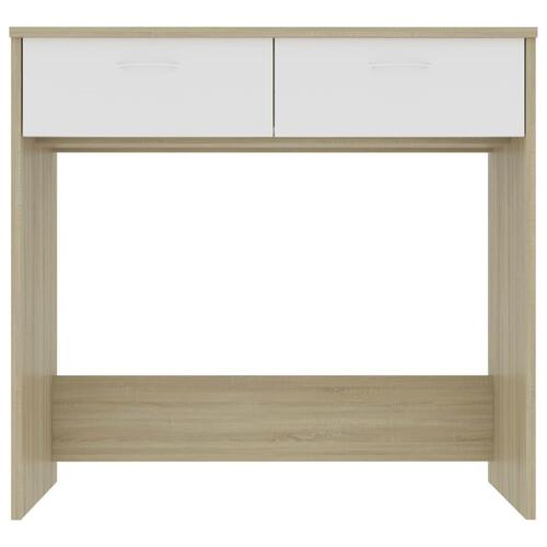 Skrivebord 80x40x75 cm konstrueret træ hvid og sonoma-eg