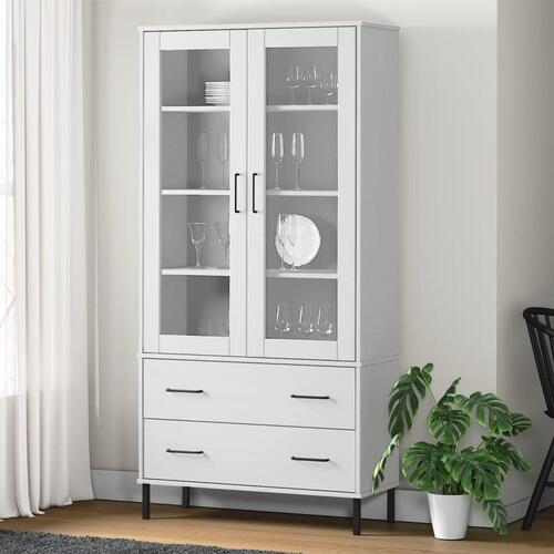 Bogskab med metalben OSLO 85x35x172,5 cm massivt træ hvid