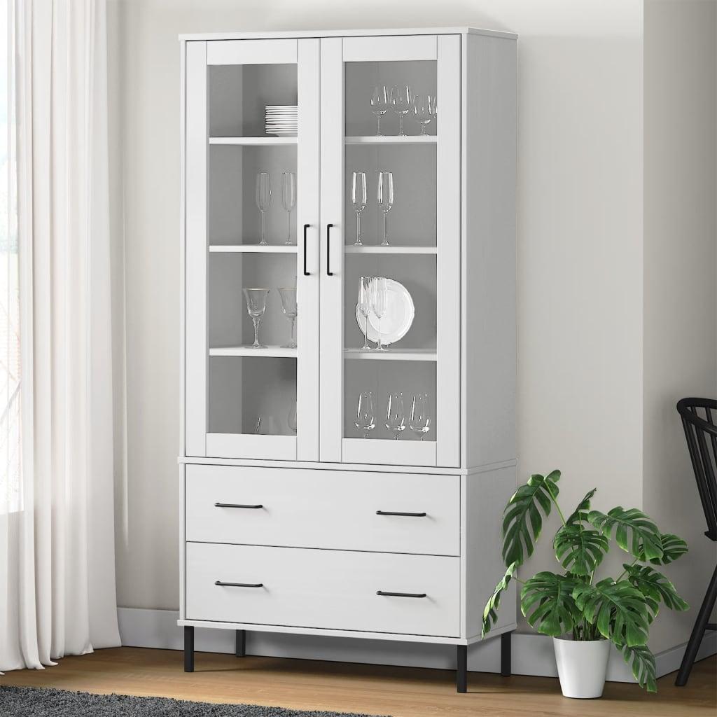 Bogskab med metalben OSLO 85x35x172,5 cm massivt træ hvid