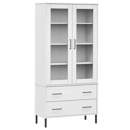 Bogskab med metalben OSLO 85x35x172,5 cm massivt træ hvid