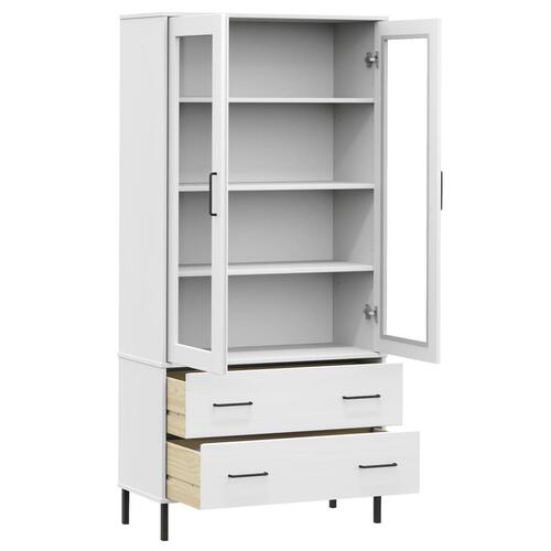 Bogskab med metalben OSLO 85x35x172,5 cm massivt træ hvid